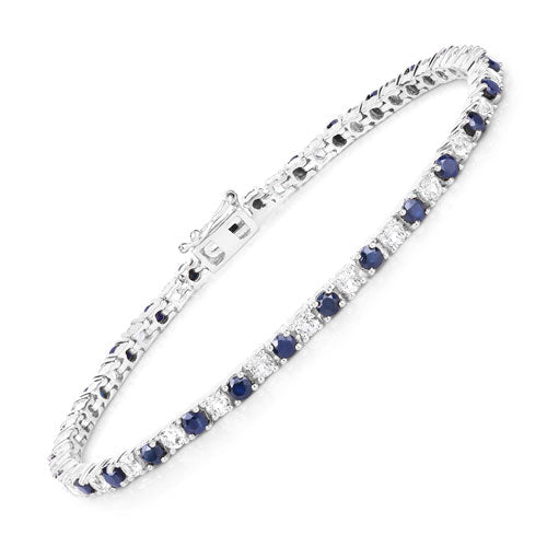 6.87 ct. t.w. Blue Sapphire and White Topaz Bracelet in Sterling Silver by Bids.com