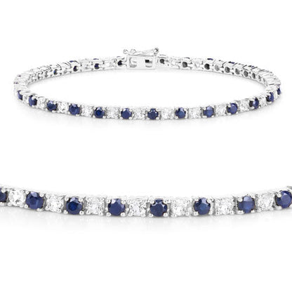 6.87 ct. t.w. Blue Sapphire and White Topaz Bracelet in Sterling Silver by Bids.com