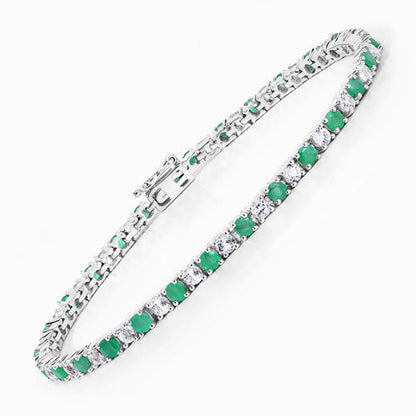 5.77 Carat Genuine Emerald and White Topaz .925 Sterling Silver Bracelet by Bids.com
