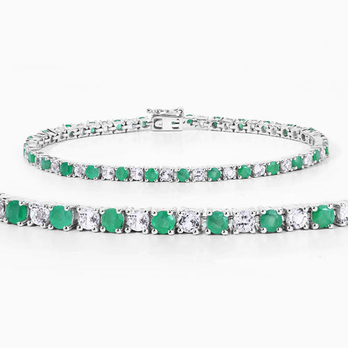 5.77 Carat Genuine Emerald and White Topaz .925 Sterling Silver Bracelet by Bids.com