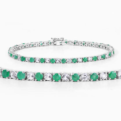 5.77 Carat Genuine Emerald and White Topaz .925 Sterling Silver Bracelet by Bids.com