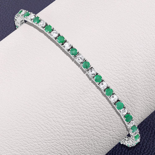 5.77 Carat Genuine Emerald and White Topaz .925 Sterling Silver Bracelet by Bids.com