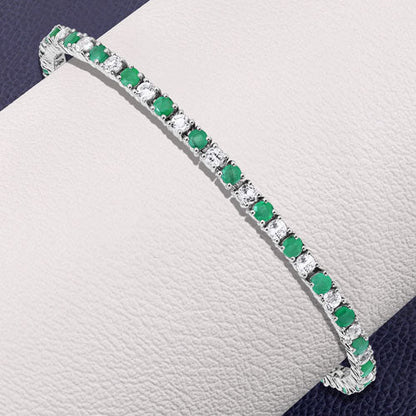 5.77 Carat Genuine Emerald and White Topaz .925 Sterling Silver Bracelet by Bids.com