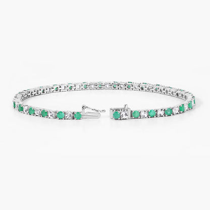 5.77 Carat Genuine Emerald and White Topaz .925 Sterling Silver Bracelet by Bids.com