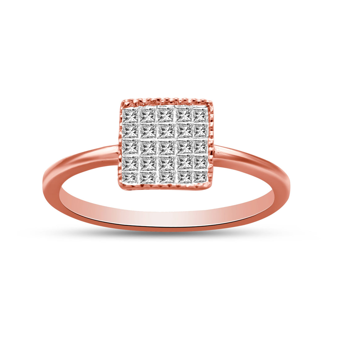 10K Rose Gold 1/3 Cttw Invisible Set Princess Cut Diamond Composite Square Shape Ring for Women (H-I color, I1-I2 clarity) - Size 7 by Bids.com