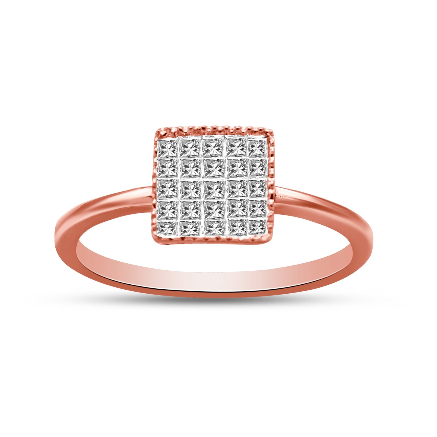 10K Rose Gold 1/3 Cttw Invisible Set Princess Cut Diamond Composite Square Shape Ring for Women (H-I color, I1-I2 clarity) - Size 7 