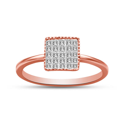 10K Rose Gold 1/3 Cttw Invisible Set Princess Cut Diamond Composite Square Shape Ring for Women (H-I color, I1-I2 clarity) - Size 7 