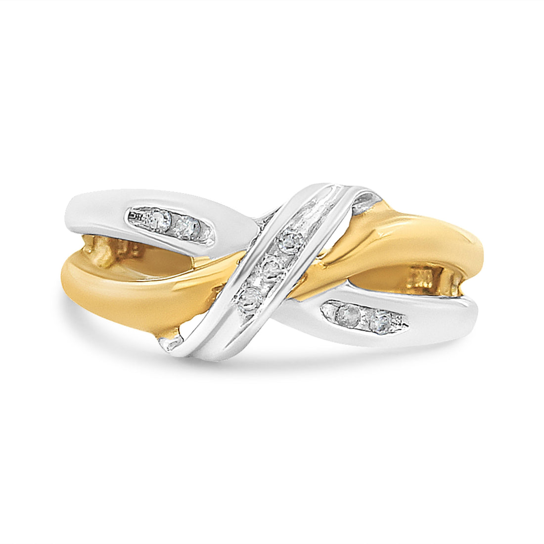 10K Yellow and White Gold 1/20 Cttw Round-Cut Diamond Bypass Ring (I2 Color, I-J Clarity) by Bids.com