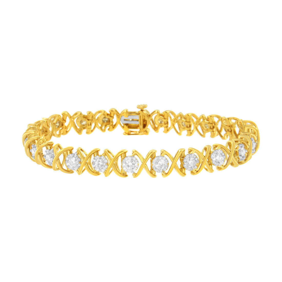 10K Yellow Gold Plated Sterling Silver 2 cttw Diamond "XOXO" Bracelet (J-K Clarity, I1-I2 Color) - Size 7.25" by Bids.com