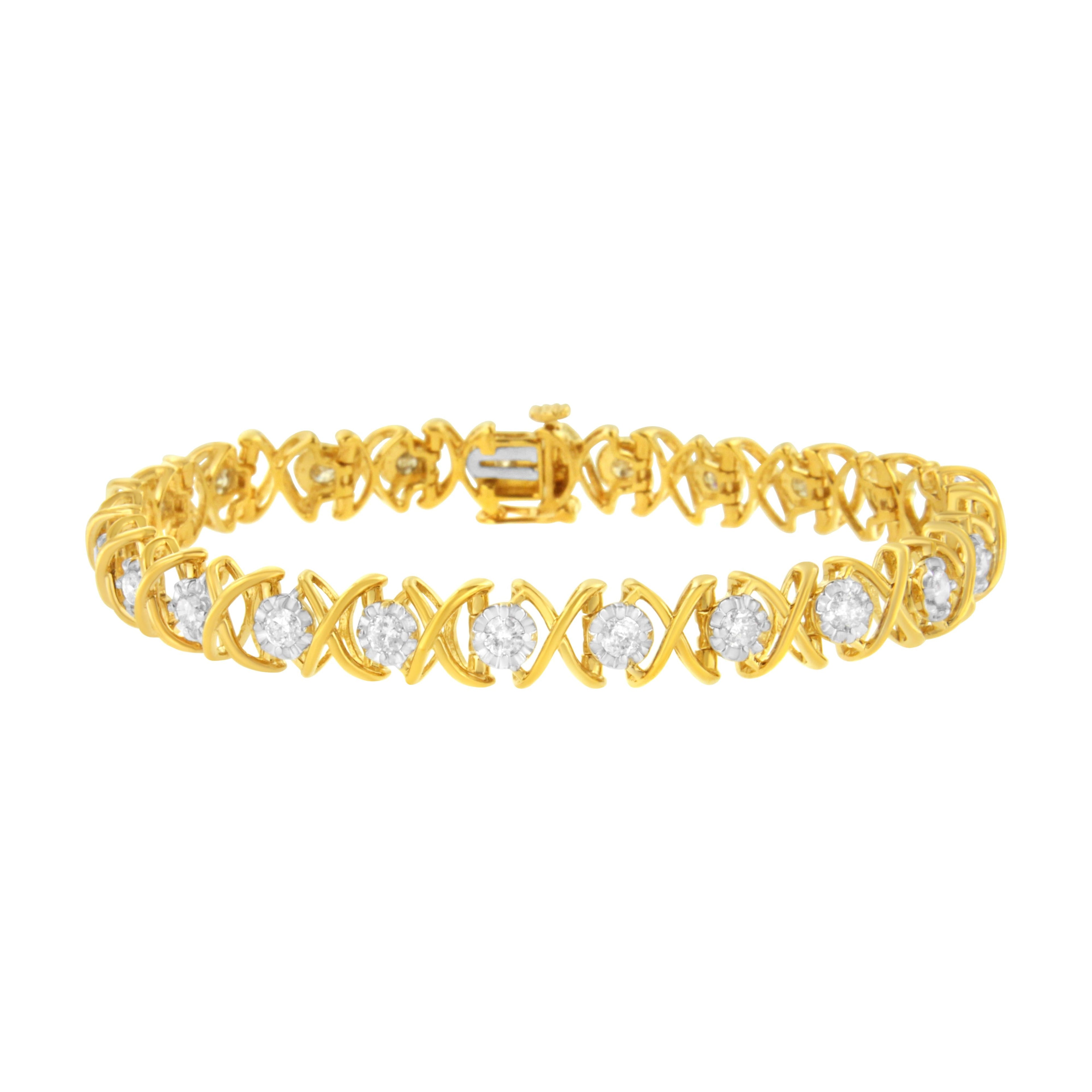 10K Yellow Gold Plated Sterling Silver 2 cttw Diamond "XOXO" Bracelet (J-K Clarity, I1-I2 Color) - Size 7.25" by Bids.com