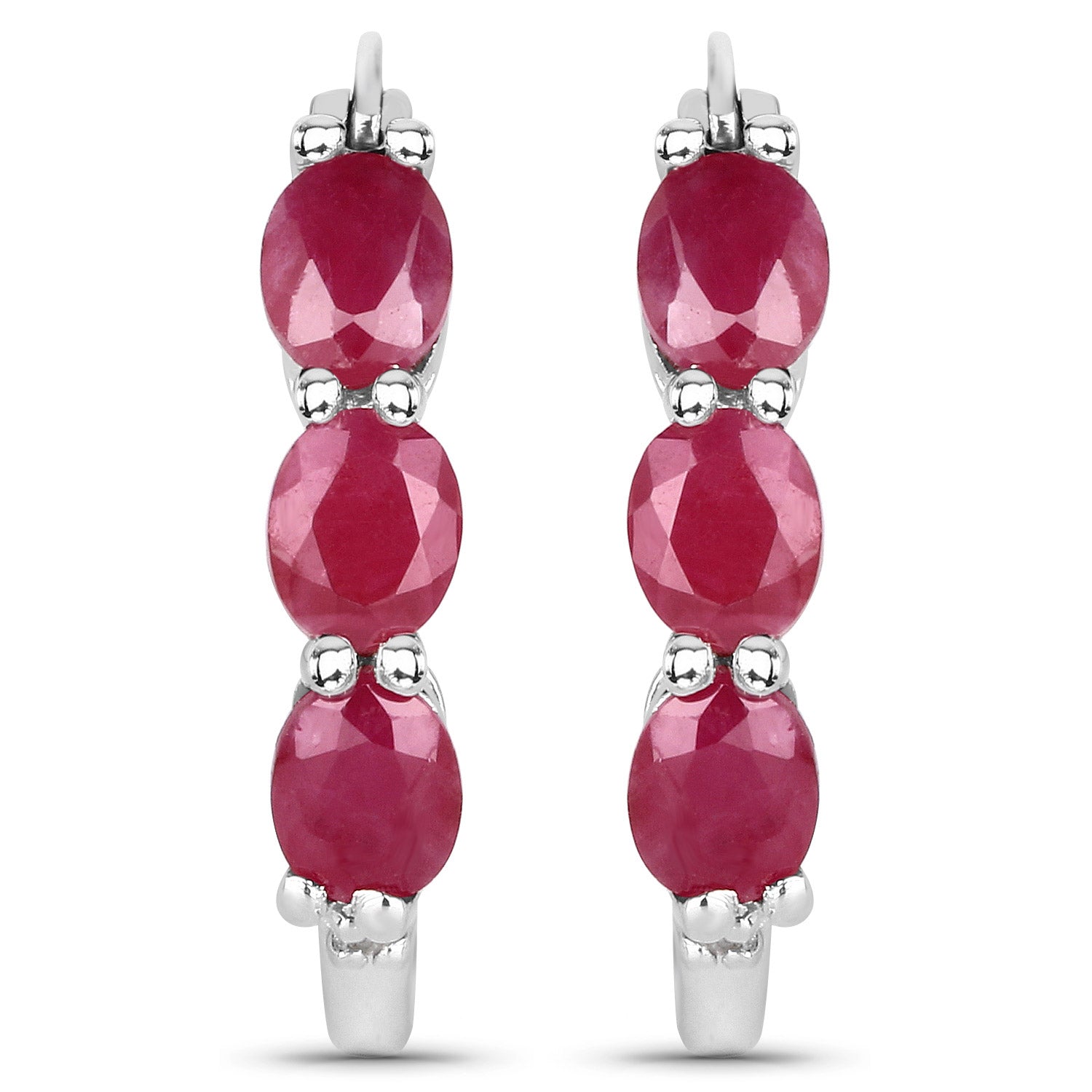 1.81 Carat Genuine Ruby and White Diamond .925 Sterling Silver Earrings  DestGlow