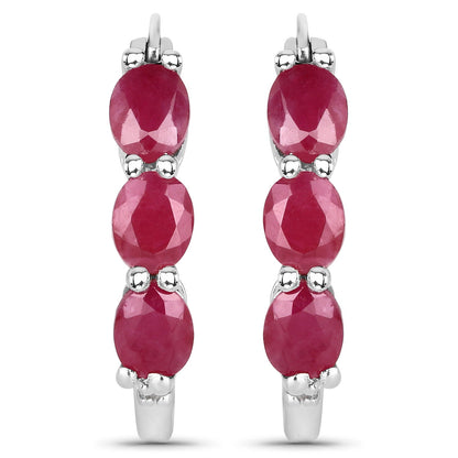 1.81 Carat Genuine Ruby and White Diamond .925 Sterling Silver Earrings  DestGlow