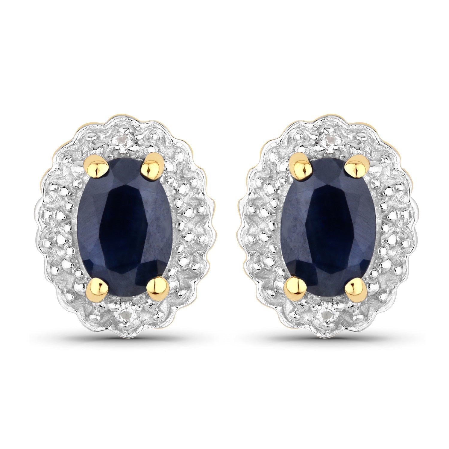 1.96 Carat Genuine Black Blue Sapphire and White Topaz .925 Sterling Silver Jewelry Set by Bids.com