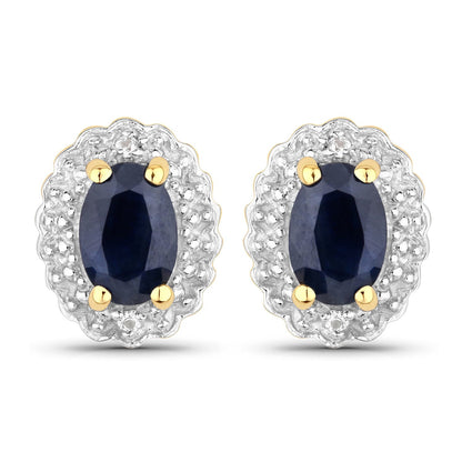 1.96 Carat Genuine Black Blue Sapphire and White Topaz .925 Sterling Silver Jewelry Set by Bids.com
