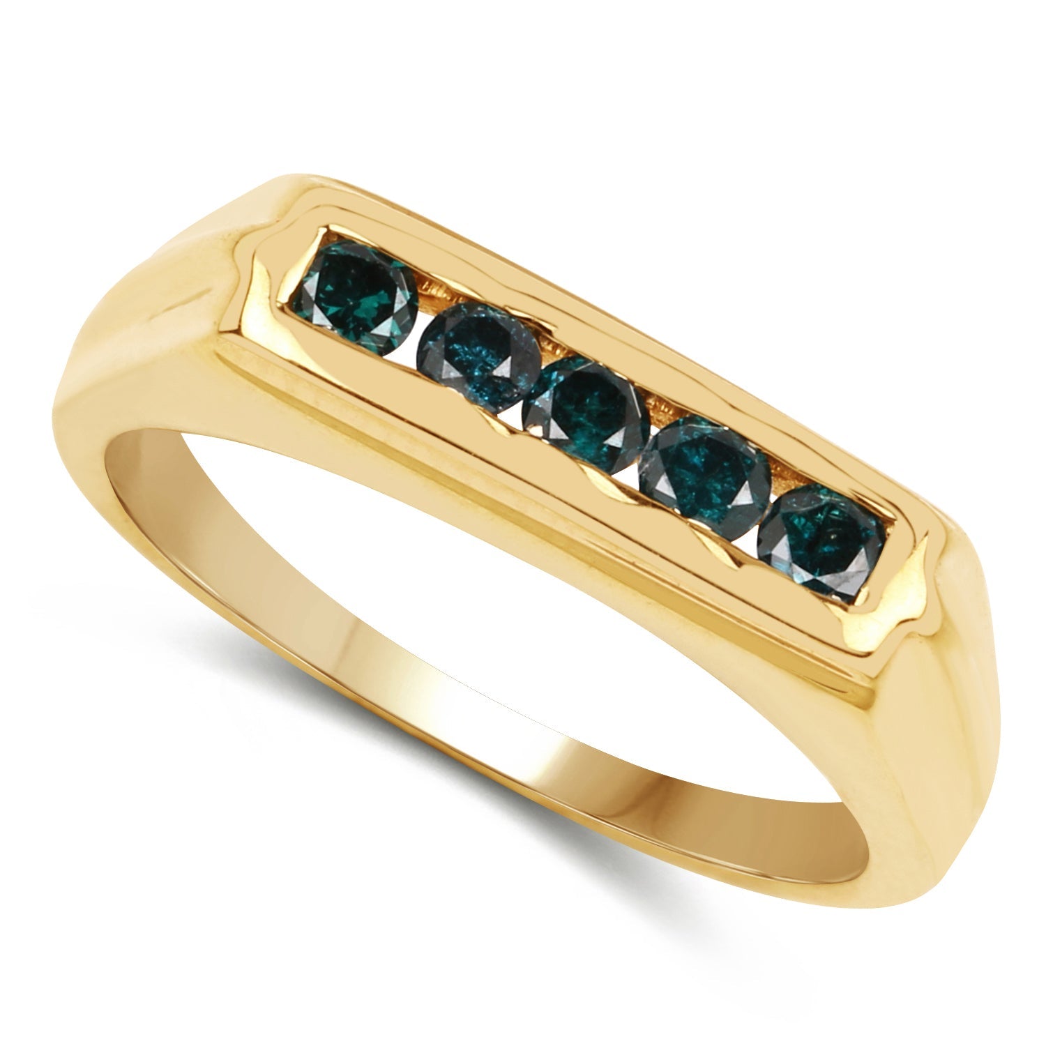 14K Yellow Gold Plated 0.50 Carat Genuine Blue Diamond .925 Sterling Silver Ring by Bids.com