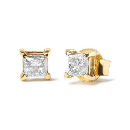 14K Yellow Gold 5/8 Cttw Princess Natural Brown Color Diamond 4-Prong Stud Earrings (Brown Color, VS2-SI1 Clarity) by Bids.com