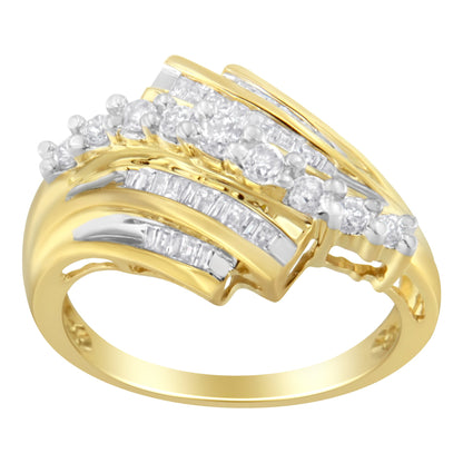 10K Yellow Gold Round and Baguette Diamond-Cut Ring (1/2 Cttw, I-J Color, I1-I2 Clarity) - Size 7 by Bids.com