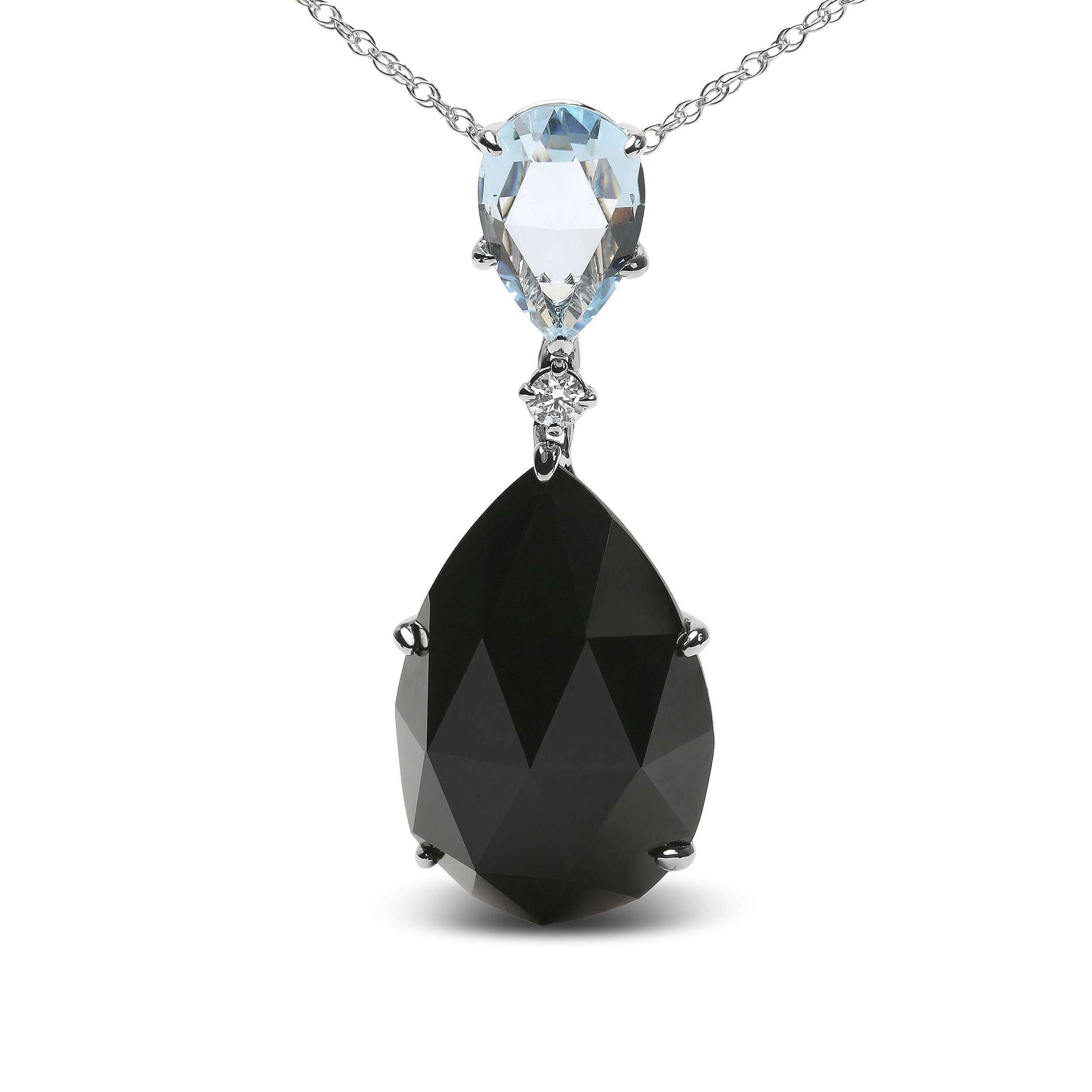 18K White Gold Diamond Accent and Pear Cut Sky Blue Topaz and Pear Cut Black Onyx Dangle Drop 18" Pendant Necklace (G-H Color, SI1-SI2 Clarity) - DestGlow