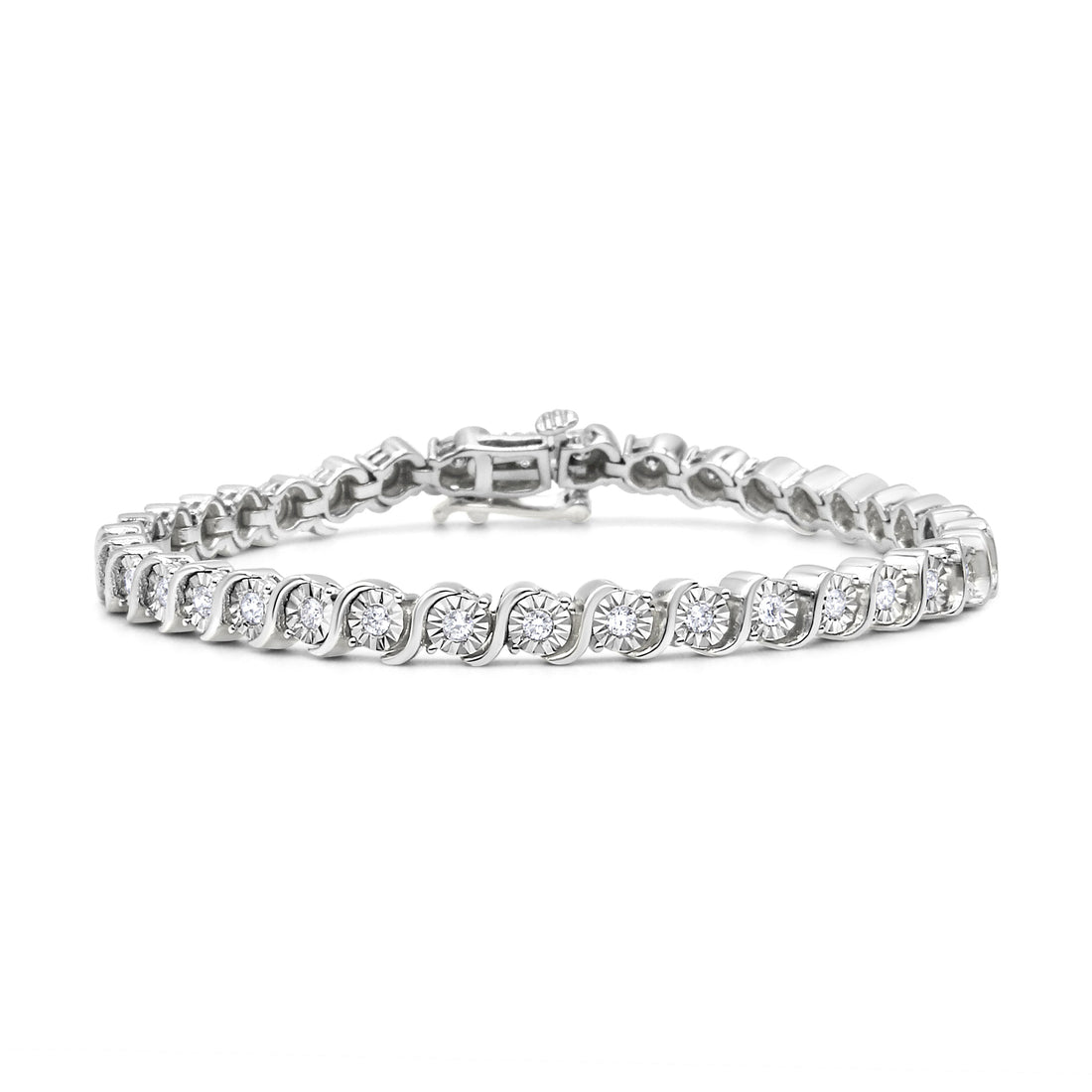 14K Rose Gold Plated .925 Sterling Silver 1/4 Cttw Diamond Round Miracle Plate and "S" Link Tennis Bracelet (I-J Color, I2- I3 Clarity) - 7" by Bids.com