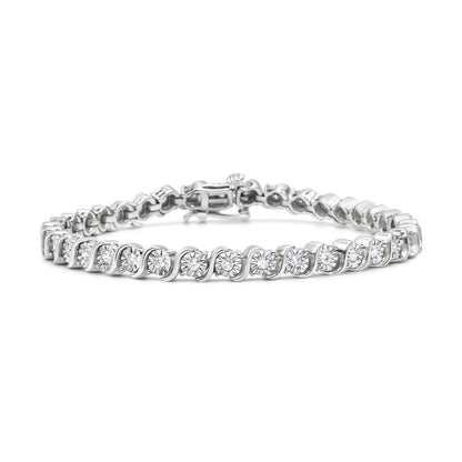 14K Rose Gold Plated .925 Sterling Silver 1/4 Cttw Diamond Round Miracle Plate and "S" Link Tennis Bracelet (I-J Color, I2- I3 Clarity) - 7" by Bids.com