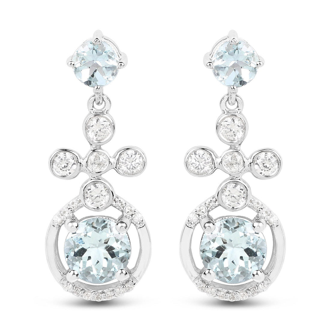 4.42 Carat Genuine Aquamarine and White Zircon .925 Sterling Silver Earrings by Bids.com