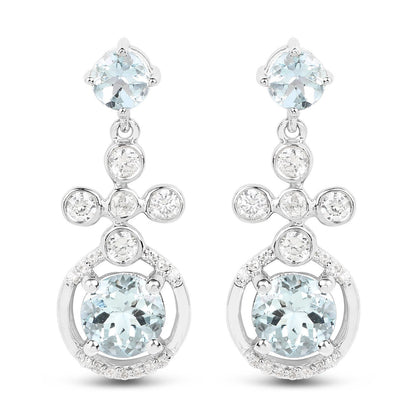 4.42 Carat Genuine Aquamarine and White Zircon .925 Sterling Silver Earrings by Bids.com