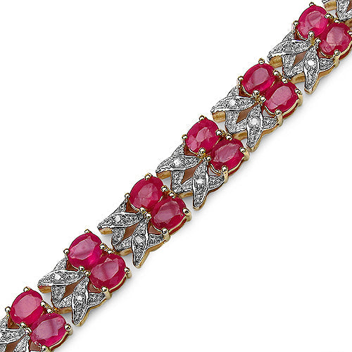 14K Yellow Gold Plated 18.32 Carat Genuine Glass Filled Ruby &amp; White Diamond .925 Sterling Silver Bracelet by Bids.com