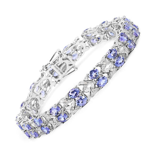 12.24 Carat Genuine Tanzanite and White Topaz .925 Sterling Silver Bracelet  DestGlow
