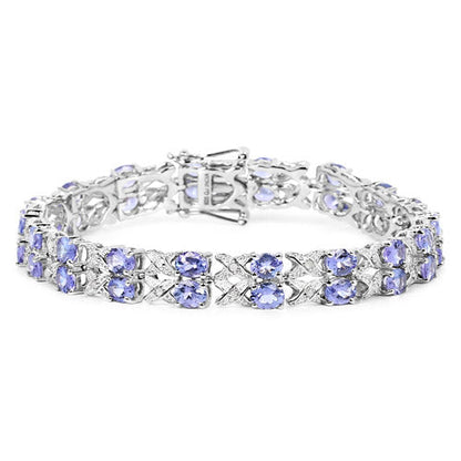 12.24 Carat Genuine Tanzanite and White Topaz .925 Sterling Silver Bracelet  DestGlow