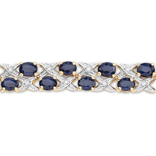 14K Yellow Gold Plated 12.53 Carat Genuine Blue Sapphire and White Diamond .925 Sterling Silver Bracelet by Bids.com