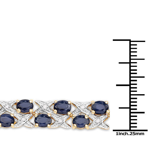 14K Yellow Gold Plated 12.53 Carat Genuine Blue Sapphire and White Diamond .925 Sterling Silver Bracelet by Bids.com