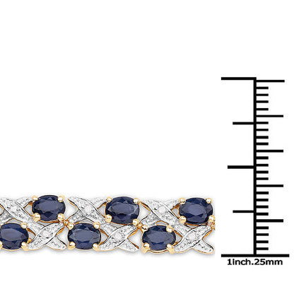 14K Yellow Gold Plated 12.53 Carat Genuine Blue Sapphire and White Diamond .925 Sterling Silver Bracelet by Bids.com