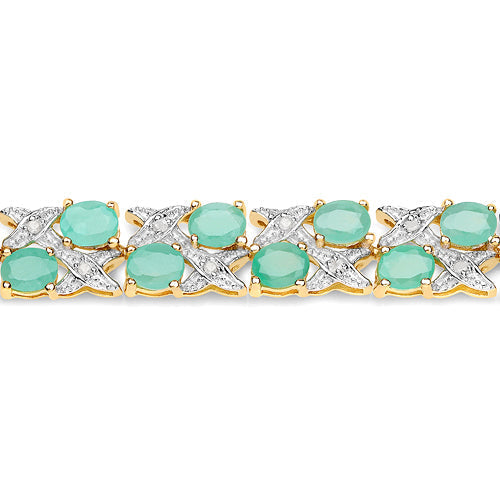 14K Yellow Gold Plated 10.37 Carat Genuine Emerald and White Diamond .925 Sterling Silver Bracelet  DestGlow