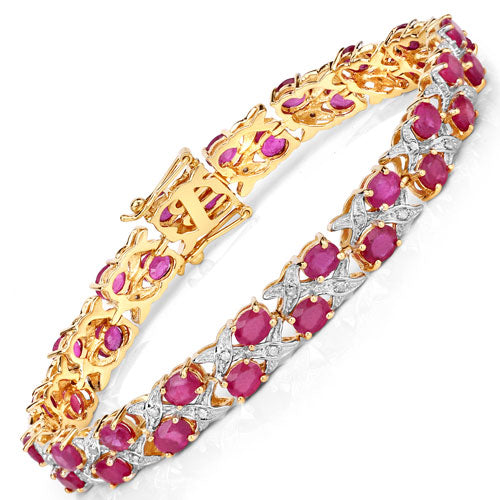 16.51 Carat Glass Filled Ruby and White Diamond .925 Sterling Silver Bracelet  DestGlow