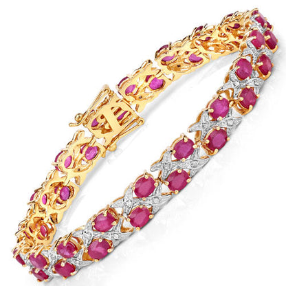 16.51 Carat Glass Filled Ruby and White Diamond .925 Sterling Silver Bracelet  DestGlow