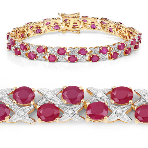 16.51 Carat Glass Filled Ruby and White Diamond .925 Sterling Silver Bracelet  DestGlow