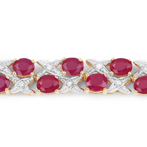 16.51 Carat Glass Filled Ruby and White Diamond .925 Sterling Silver Bracelet  DestGlow