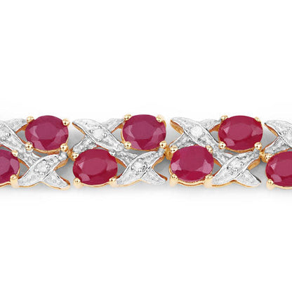16.51 Carat Glass Filled Ruby and White Diamond .925 Sterling Silver Bracelet  DestGlow