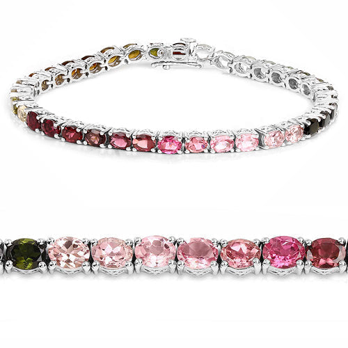 11.16 Carat Genuine Pink Tourmaline, Green Tourmaline and Brown Tourmaline .925 Sterling Silver Bracelet  DestGlow