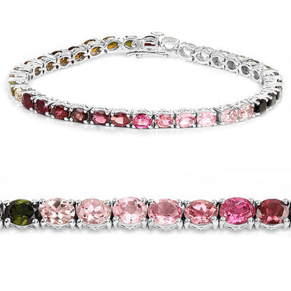 11.16 Carat Genuine Pink Tourmaline, Green Tourmaline and Brown Tourmaline .925 Sterling Silver Bracelet  DestGlow