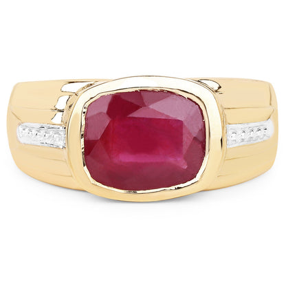 14K Yellow Gold Plated 3.50 Carat Genuine Glass Filled Ruby .925 Sterling Silver Ring by Bids.com