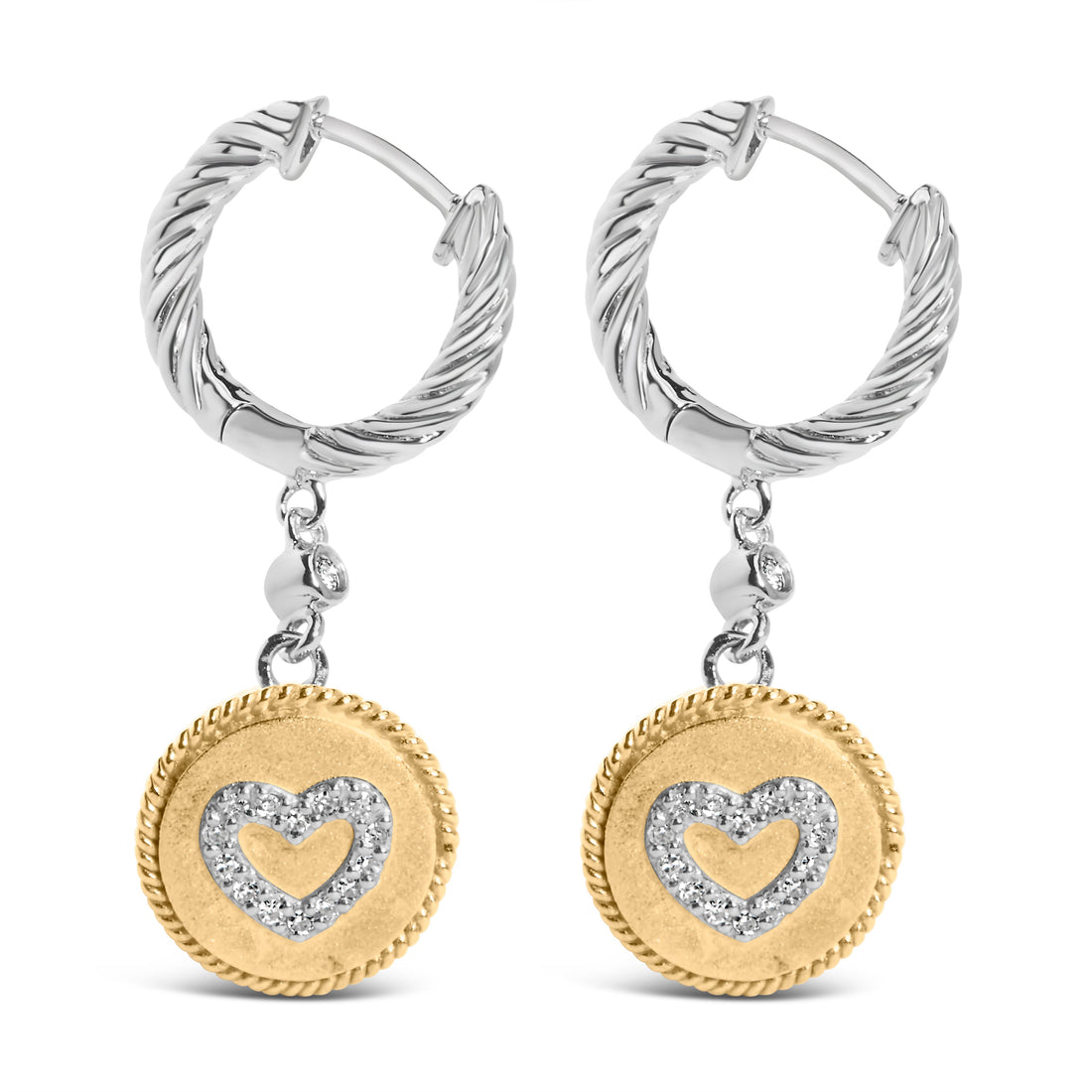 18K Yellow Gold Plated .925 Sterling Silver 1/8 Cttw Diamond Heart Medallion Drop and Dangle Earring (I-J Color, SI1-SI2 Clarity) by Bids.com