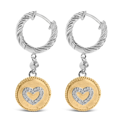 18K Yellow Gold Plated .925 Sterling Silver 1/8 Cttw Diamond Heart Medallion Drop and Dangle Earring (I-J Color, SI1-SI2 Clarity) by Bids.com