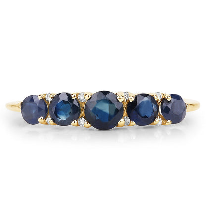 1.05 Carat Genuine Blue Sapphire and White Diamond 14K Yellow Gold Ring  DestGlow
