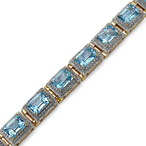14K Yellow Gold Plated 24.05 Carat Genuine Blue Topaz .925 Sterling Silver Bracelet  DestGlow