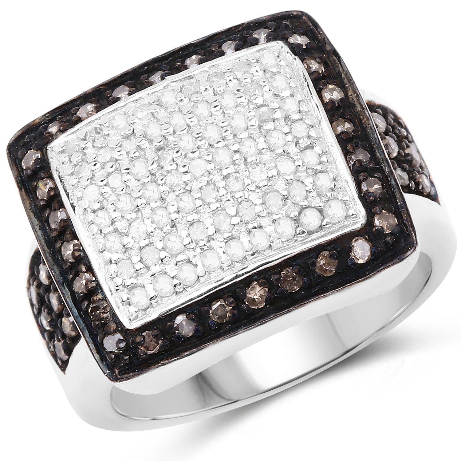 0.61 Carat Genuine Champagne Diamond and White Diamond .925 Sterling Silver Ring  DestGlow