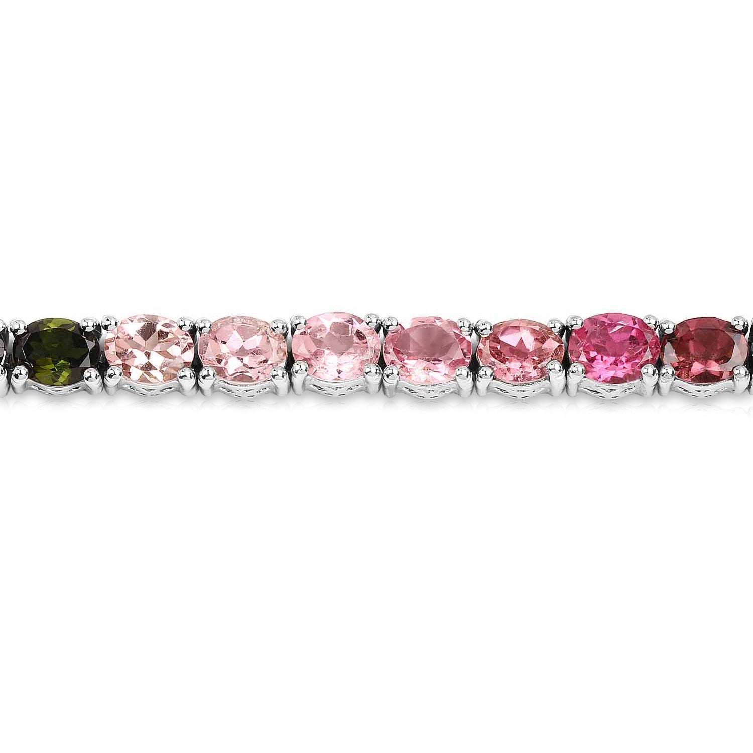 11.16 Carat Genuine Pink Tourmaline, Green Tourmaline and Brown Tourmaline .925 Sterling Silver Bracelet  DestGlow
