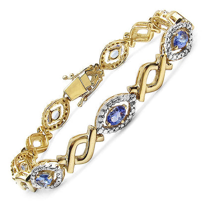 14K Yellow Gold Plated 3.08 Carat Genuine Tanzanite .925 Sterling Silver Bracelet by Bids.com