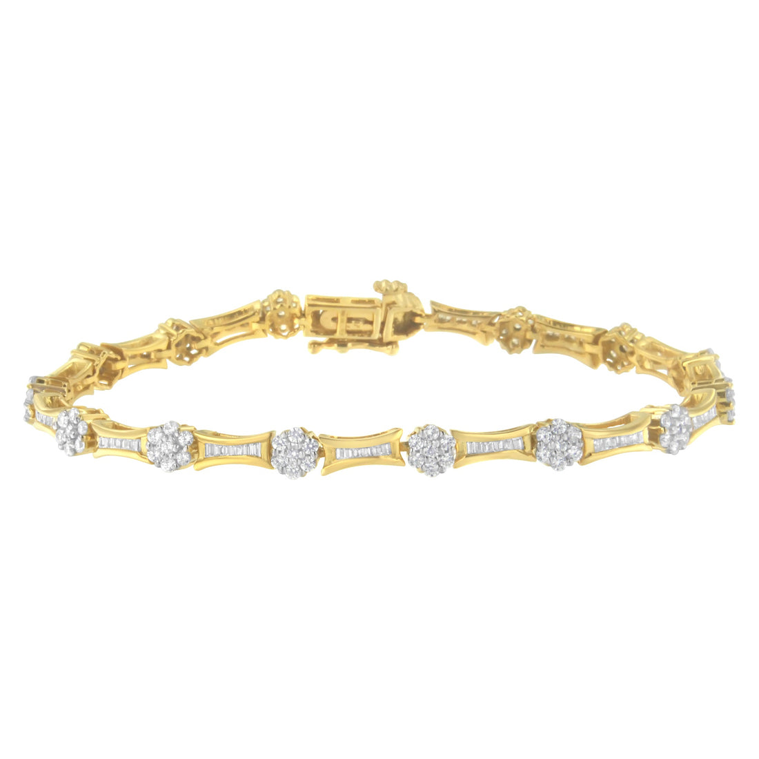 10K Yellow and White Gold 2.00 cttw Round and Baguette-Cut Diamond Link Bracelet (I-J Color, I2-I3 Clarity) - Size 7.25" by Bids.com
