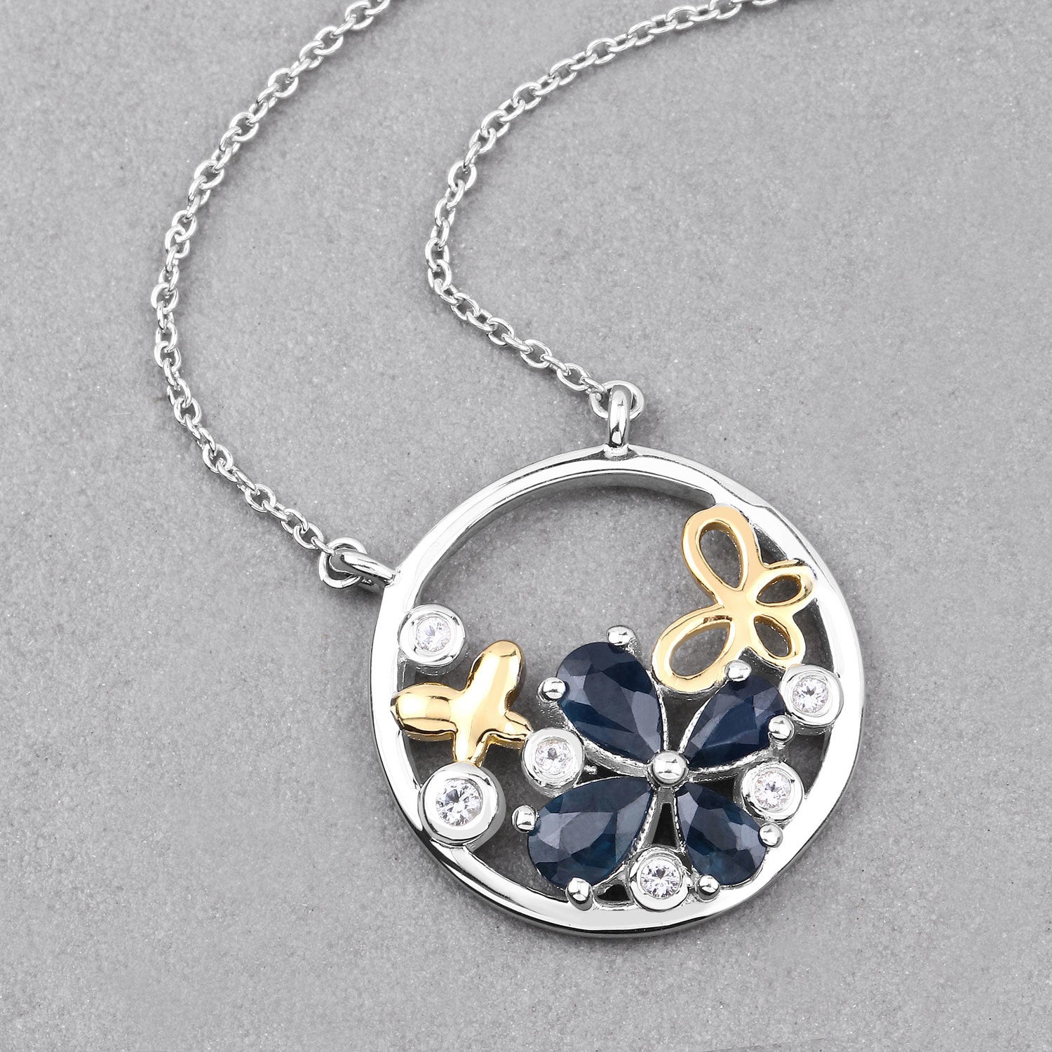1.41 Carat Genuine Blue Sapphire and White Topaz .925 Sterling Silver Pendant by Bids.com